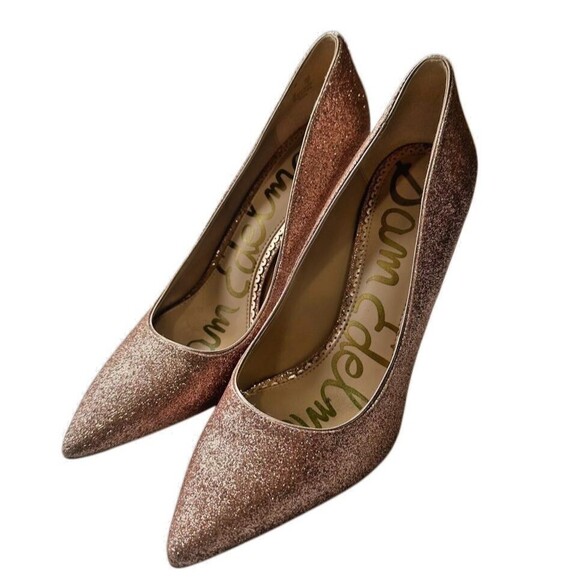 Sam Edelman Rose Gold Glittery Hazel Pumps Pointed Toe Stiletto Heels Size 7 - Picture 11 of 11